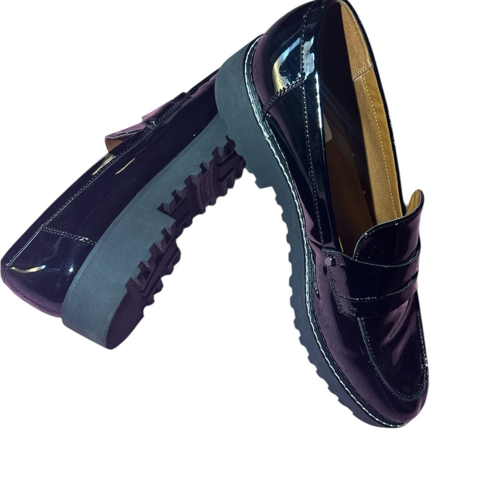 Black Platform Penny Loafers with Rugged Sole
